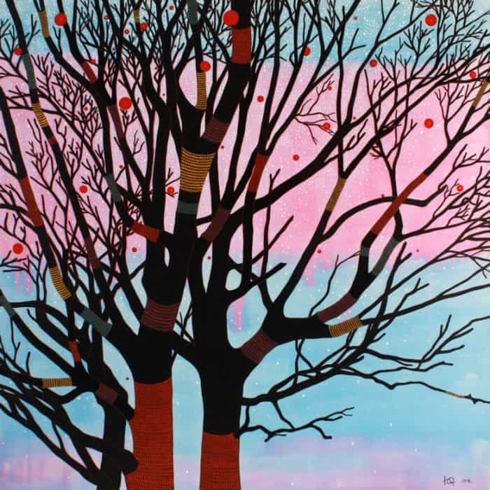 Art For Sale # Chamnan # Trees and Pink # Thai Art