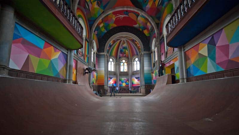 Street Arts - Okuda Paints - Skater Church - Spain 01