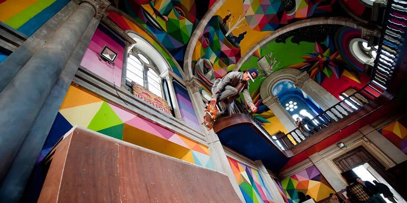 Street Arts - Okuda Paints - Skater Church - Spain - Feat