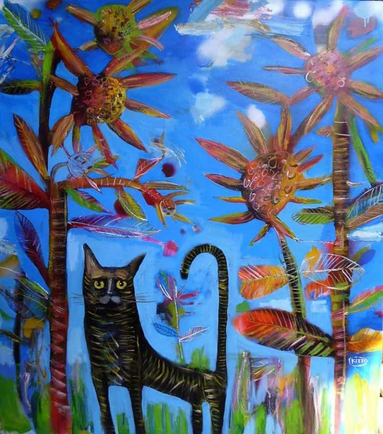 Kitti - A Cat in Sunflower Garden - 100 x 120 - 9