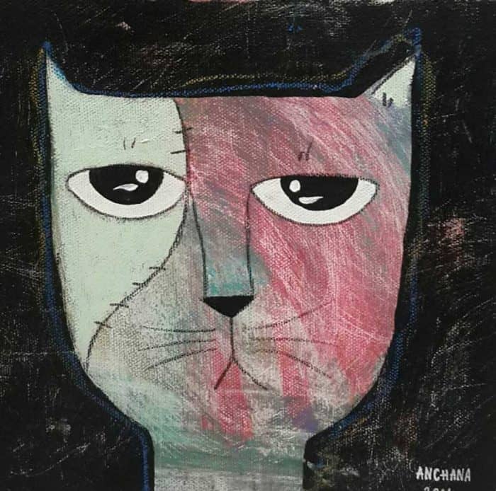 Ja - Bored White and Pink Cat - 20 x 20 - 3-9