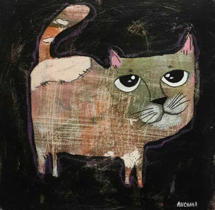 Ja - Brown Fatty Cat with Sweet Eyes - 20 x 20 - 3-9