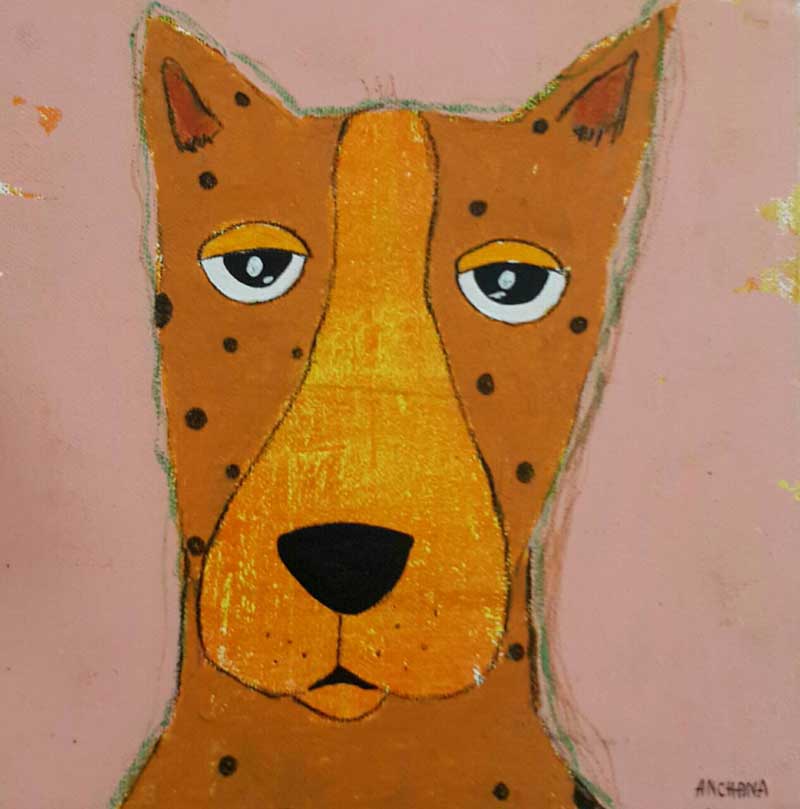 Ja - Orange brown polka dots dog - 20 x 20 - 3-9