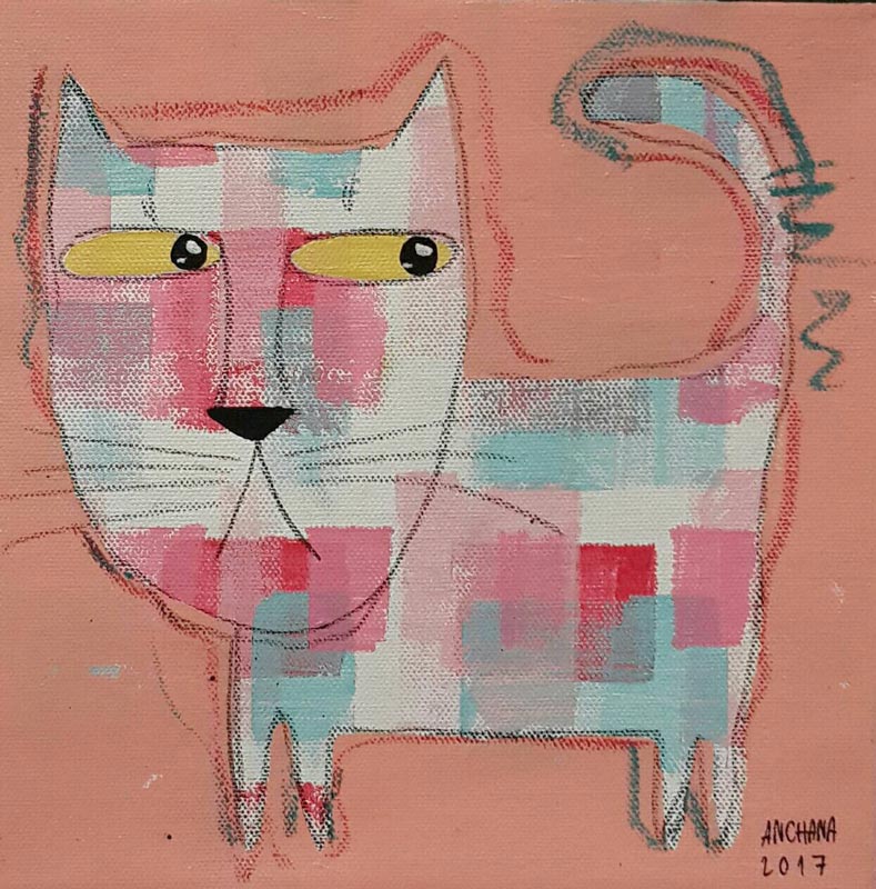 Ja - Candy color cat on orange pink - 20 x 20 - 07