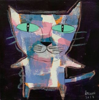 Ja - Mix purple and blue cat on black - 20 x 20 - 07