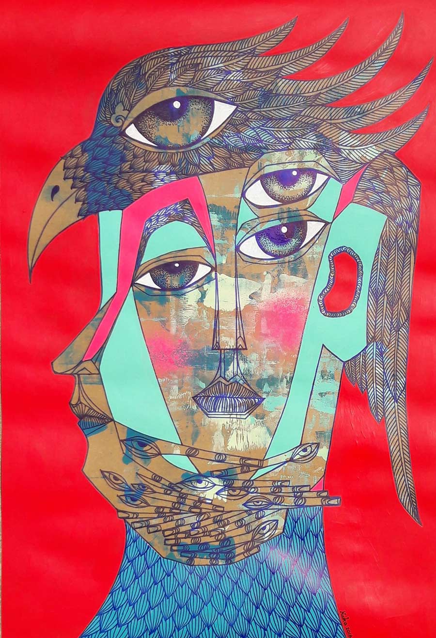 Thai art for sale - Nak - Bird Mask - 54.5x79 - 11