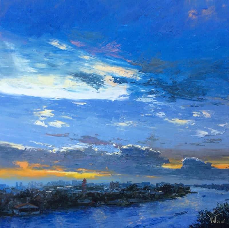 Dusit - Sunset on Chao phraya river - 140 x 140 - 36-4