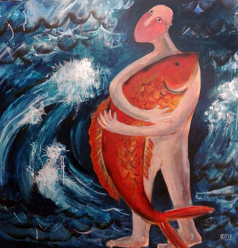 Kitti - Ocean Man And Red Fish - 100 x 100 - 7-5