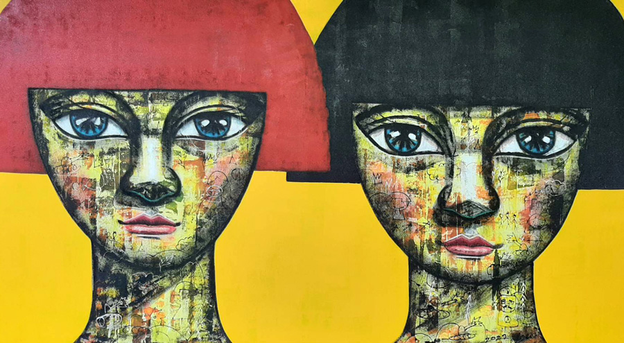 Thai art for sale - Age - Two faces 52 - 110x200 - 35