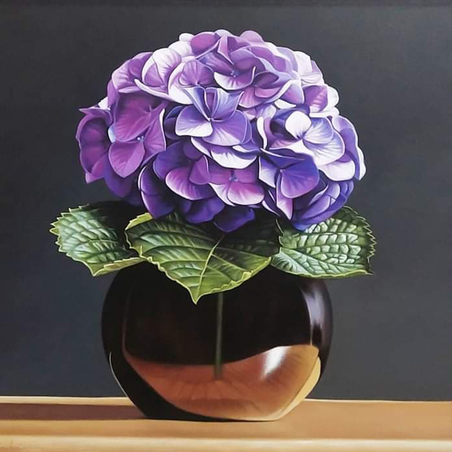 Thai art for sale - Monchai- Violet Hydrangea - 50x50- 7