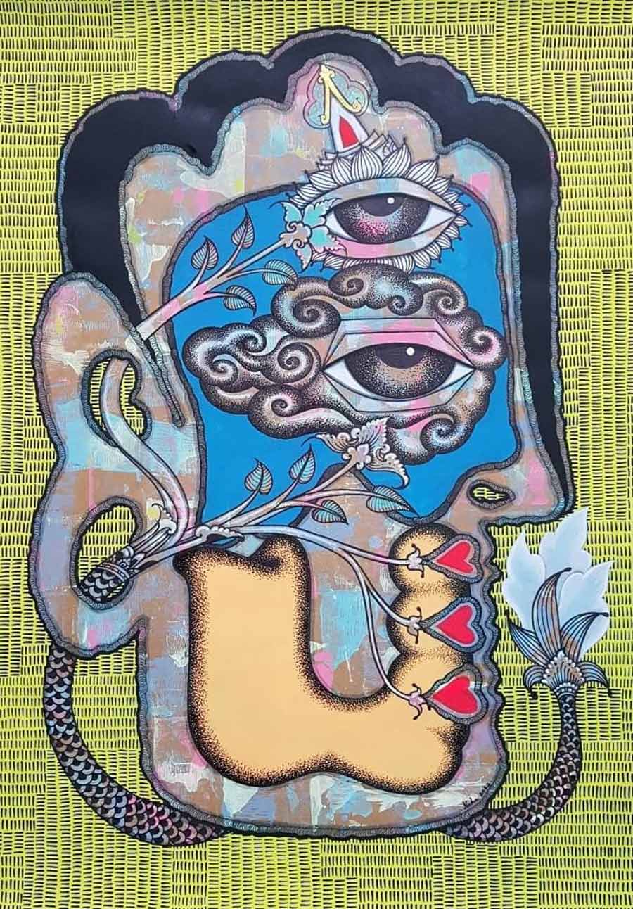 Thai art for sale - Nak - Inside Buddha's Head - 54.5x79 - 11