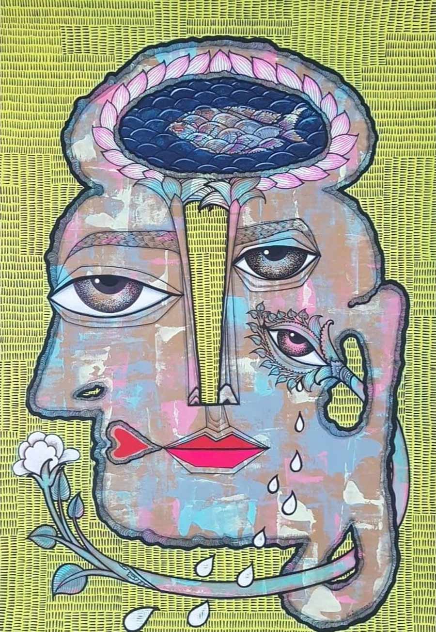 Thai art for sale - Nak - What is God Thinking - 54.5x79 - 11