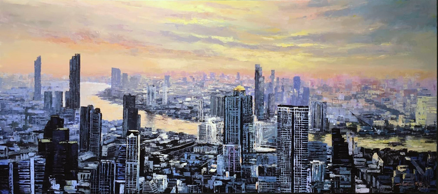 Thai art for sale - Warapote - In The Evening - 80x180 - 20