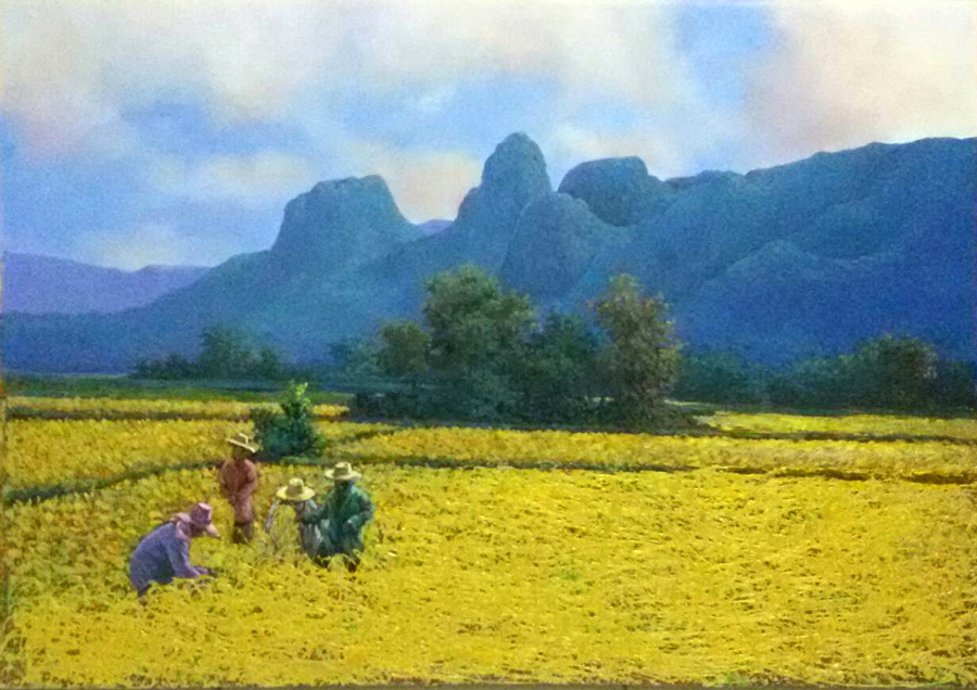Thai art for sale - Anurak - Rice Field and Farmers 013 - 100x140 - 12