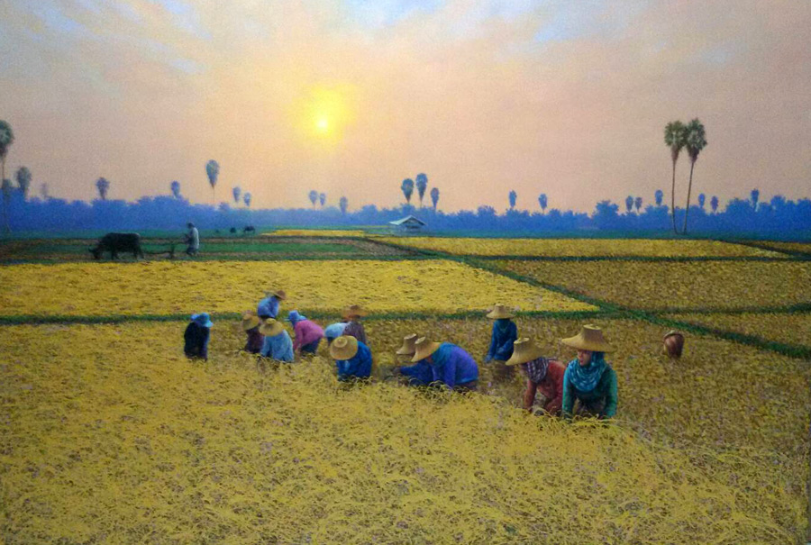 Thai art for sale - Anurak - Rice Field and Farmers 015 - 100x140 - 12