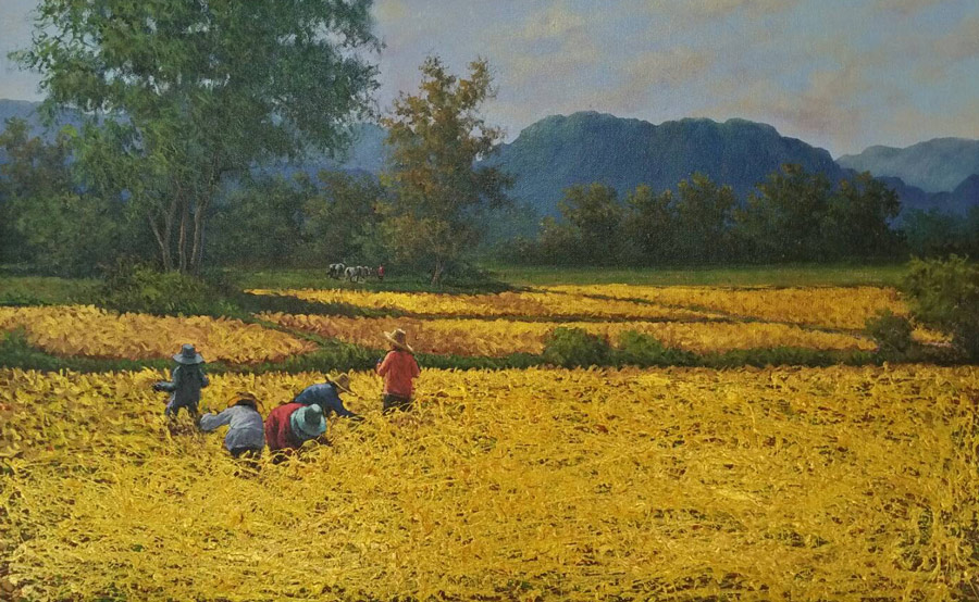 Thai art for sale - Anurak - Rice Field and Farmers 017 - 100x140 - 12
