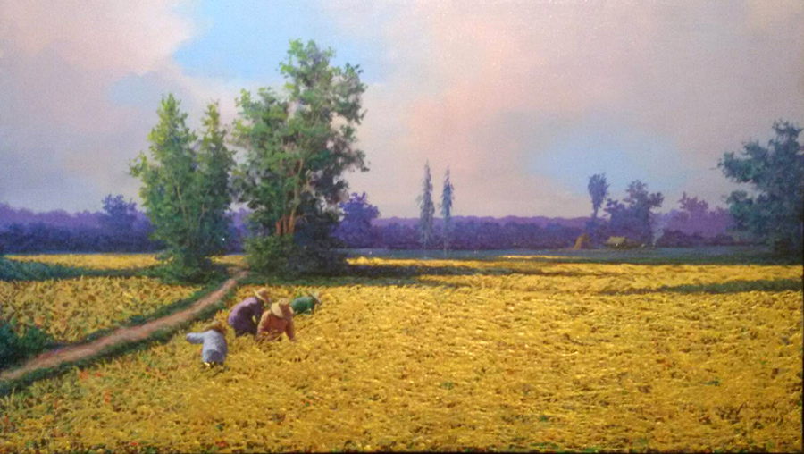 Thai art for sale - Anurak - Rice Field and Farmers 02 - 100x140 - 12