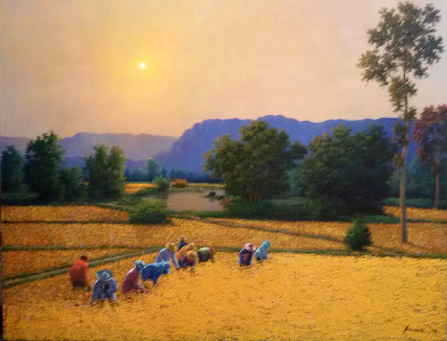 Thai art for sale - Anurak - Rice Field and Farmers 07 - 100x140 - 12