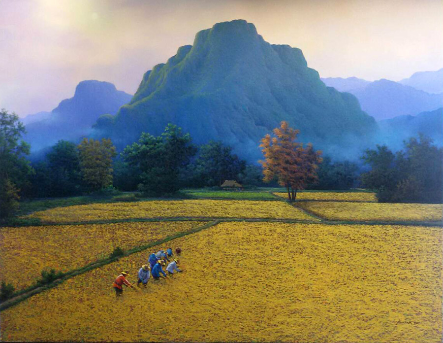 Thai art for sale - Anurak - Rice Field and Farmers 09 - 100x140 - 12