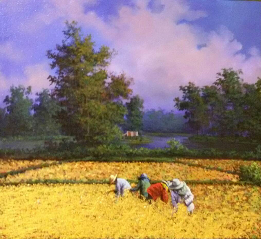 Thai art for sale - Anurak - Rice rice Field and Farmers 014 - 100x100 - 8