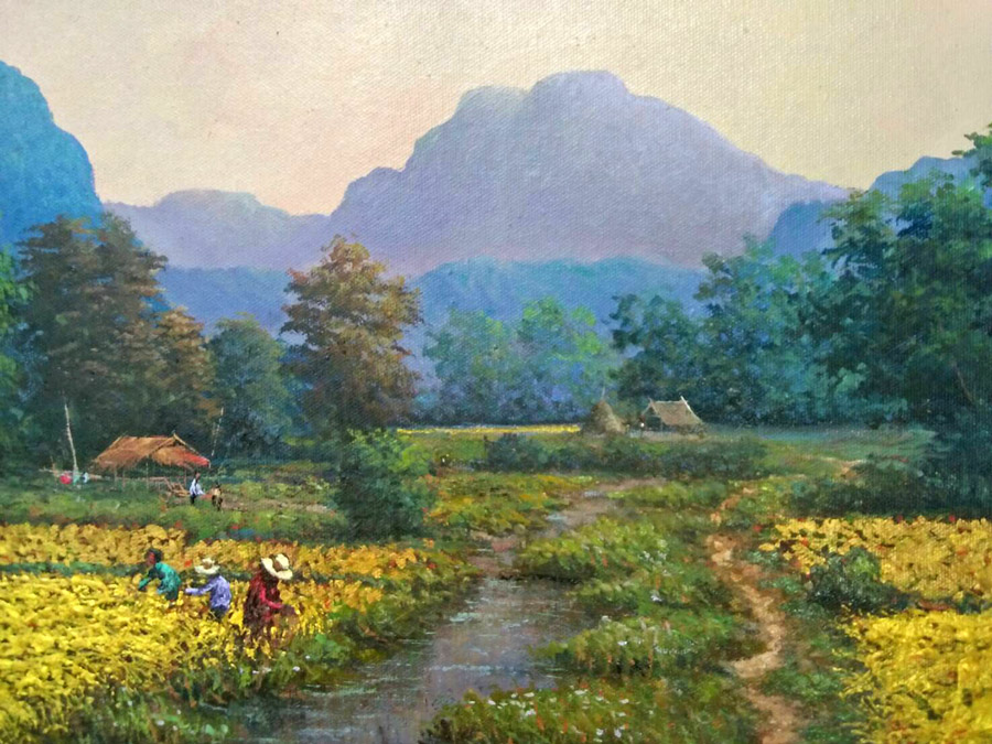 Thai art for sale - Anurak - Rice rice Field and Farmers 018 - 100x140 - 12