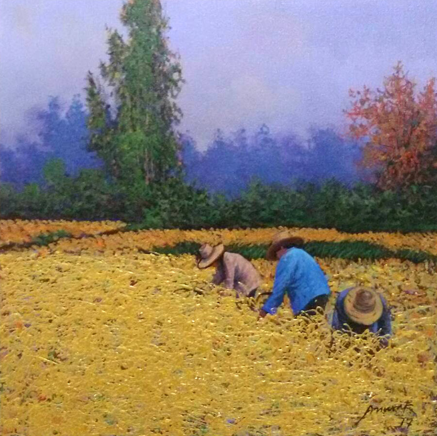 Thai art for sale - Anurak - Rice rice Field and Farmers 022 - 100x100 - 8