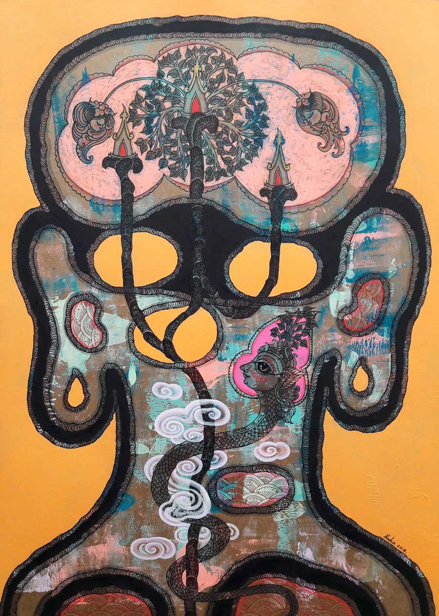 Thai art for sale - Nak - Brain to Heart - 54.5x79 - 11