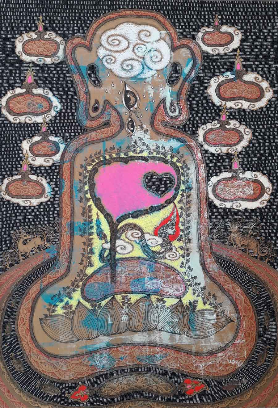 Thai art for sale - Nak - Inside Buddha’s Head 03 - 54.5x79 - 11