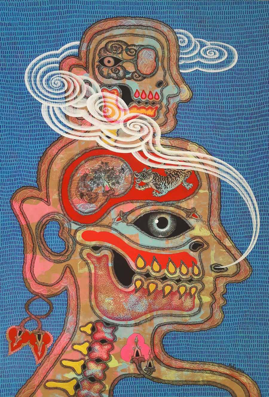 Thai art for sale - Nak - Smoking of Nirvana 05 - 54.5x79 - 11