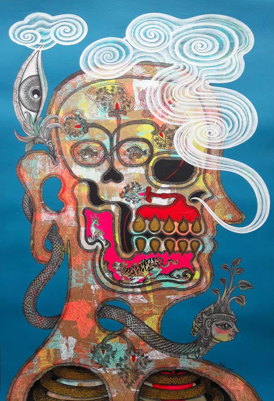 Thai art for sale - Nak - Smoking of Nirvana 06 - 54.5x79 - 11