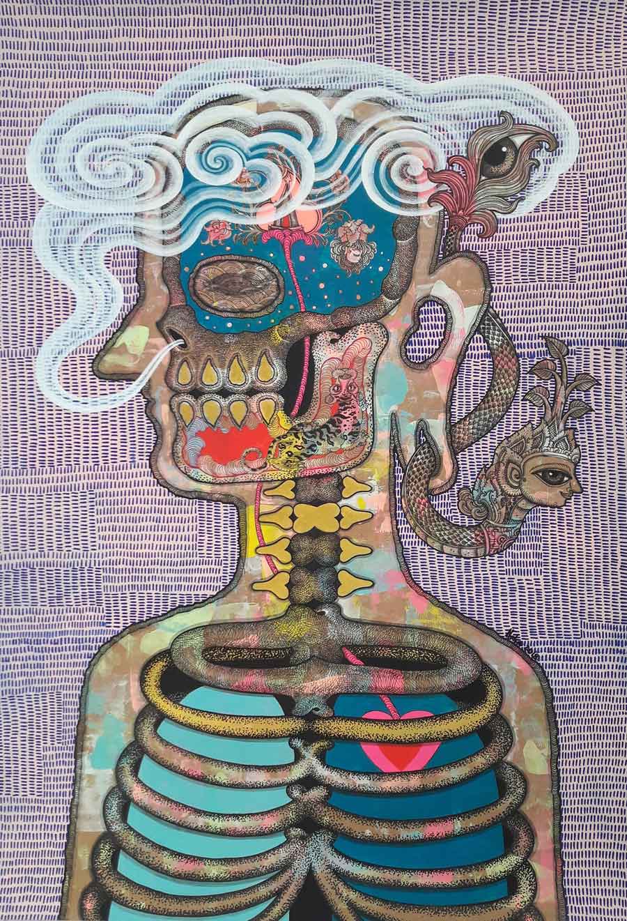 Thai art for sale - Nak - Smoking of Nirvana 09 - 54.5x79 - 11