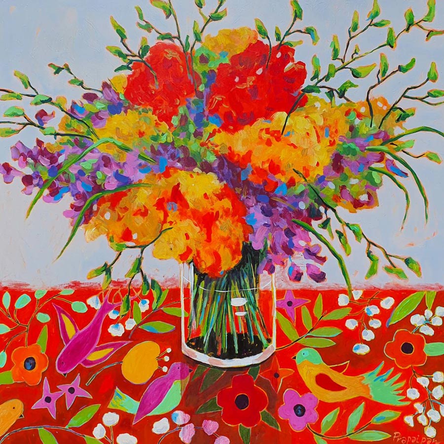 Thai art for sale - Nue - Flowers in Vase - 100x100 - 7