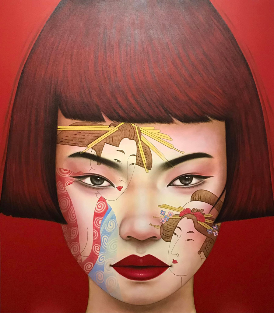 Thai art for sale - Anek - Tattoo Woman Face - 140x160 - 25