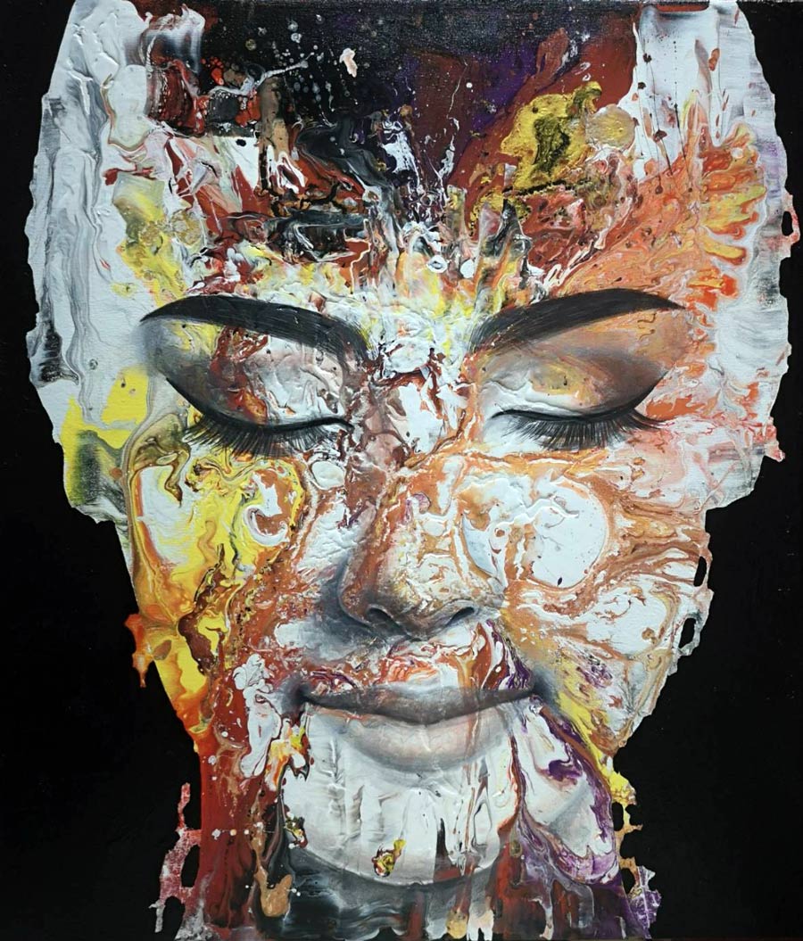 Thai art for sale - Kaipetch - Black Abstract Woman Face 05 - 60x70CM - 9