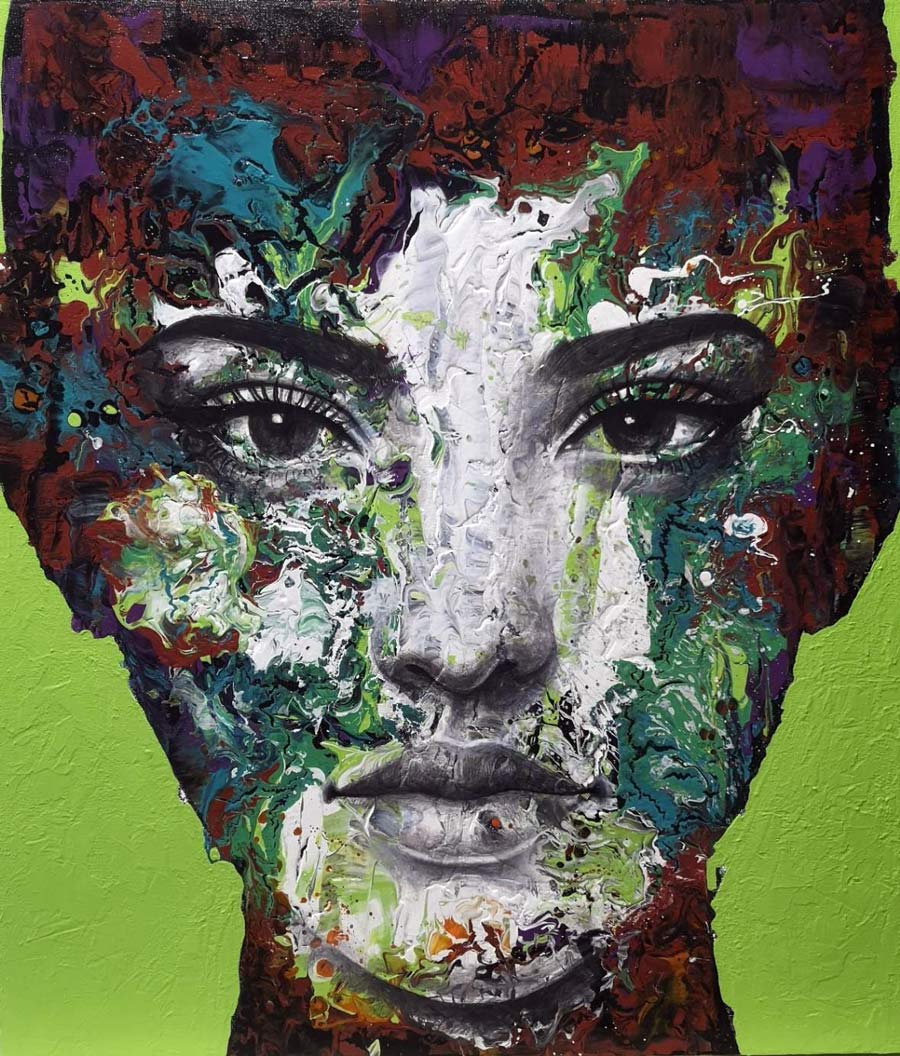 Thai art for sale - Kaipetch - Green Abstract Woman Face 01 - 60x70CM - 9