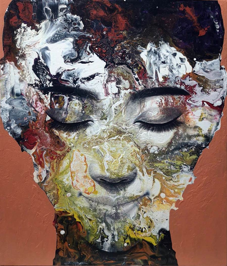 Thai art for sale - Kaipetch - Orange Abstract Woman Face 04 - 60x70CM - 9