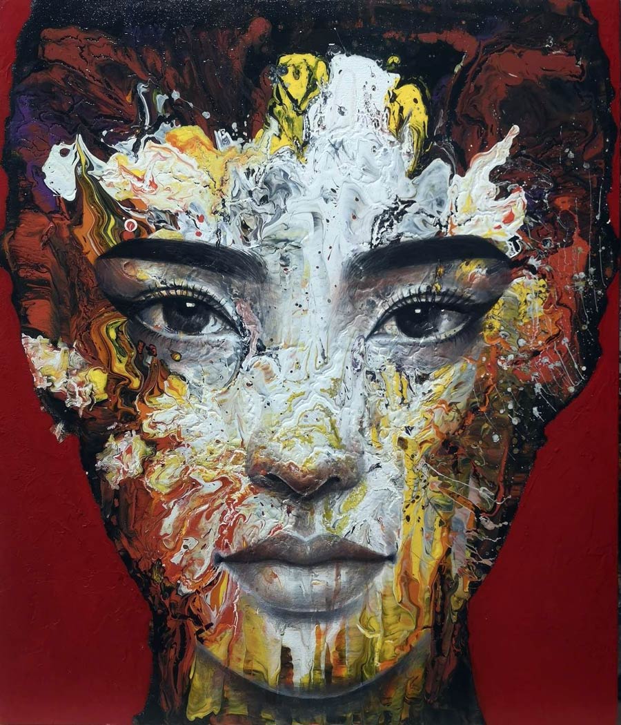 Thai art for sale - Kaipetch - Red Abstract Woman Face 09 - 60x70CM - 9