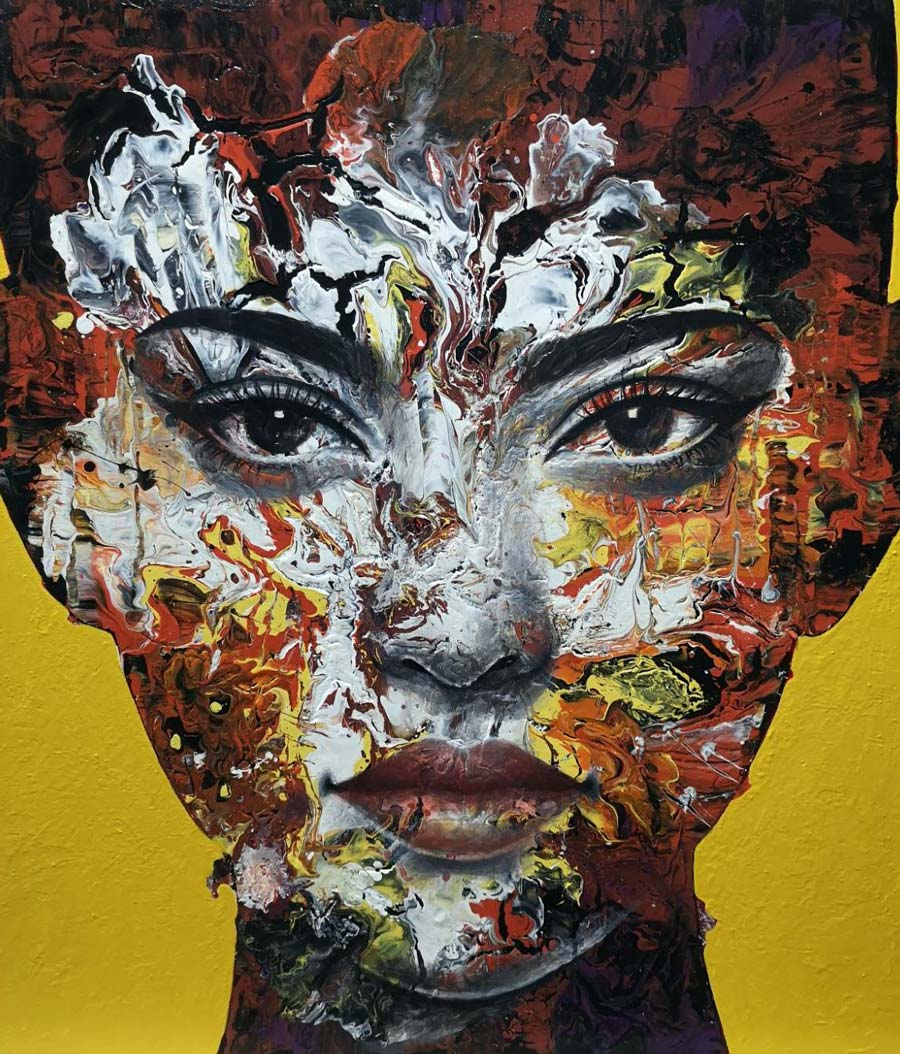 Thai art for sale - Kaipetch - Yellow Abstract Woman Face 02 - 60x70CM - 9