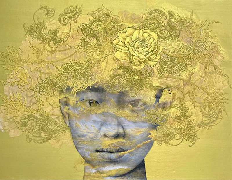 Thai art for sale - Vichit - Golden Banyan Hair - 170x130CM