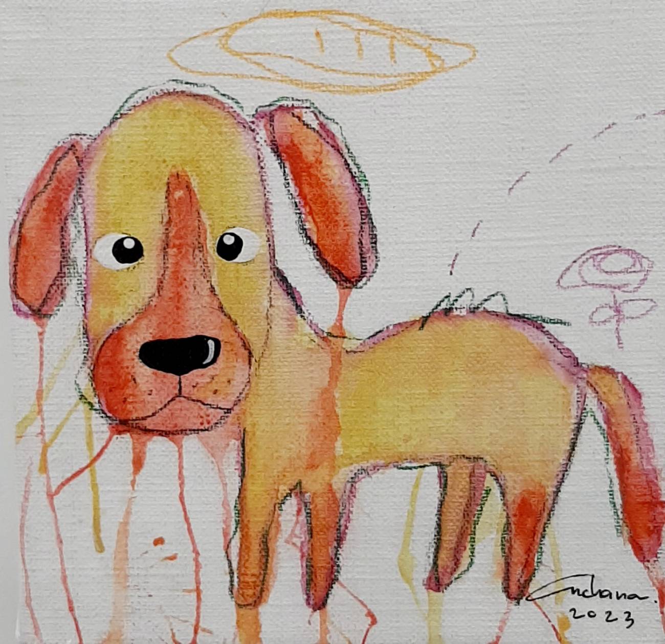 Thai art for sale - Ja - Angle Dog - 15x15 - 6