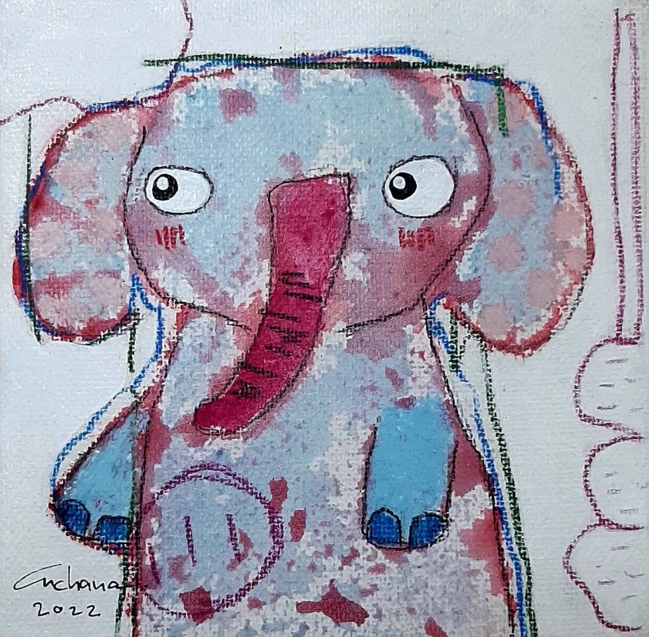 Thai art for sale - Ja - Baby Elephant - 15x15 - 6