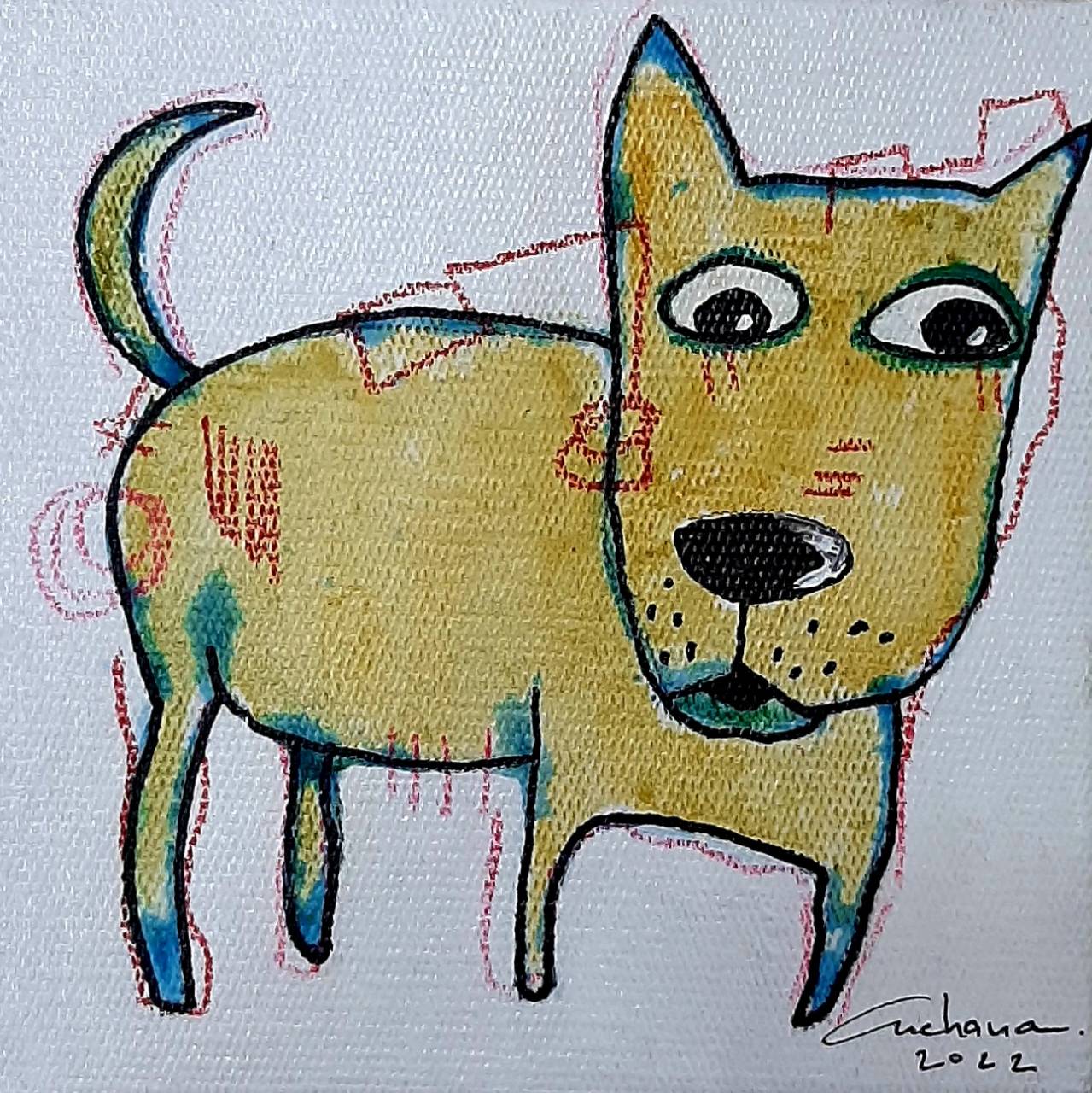 Thai art for sale - Ja - Deang Dog - 15x15 - 6