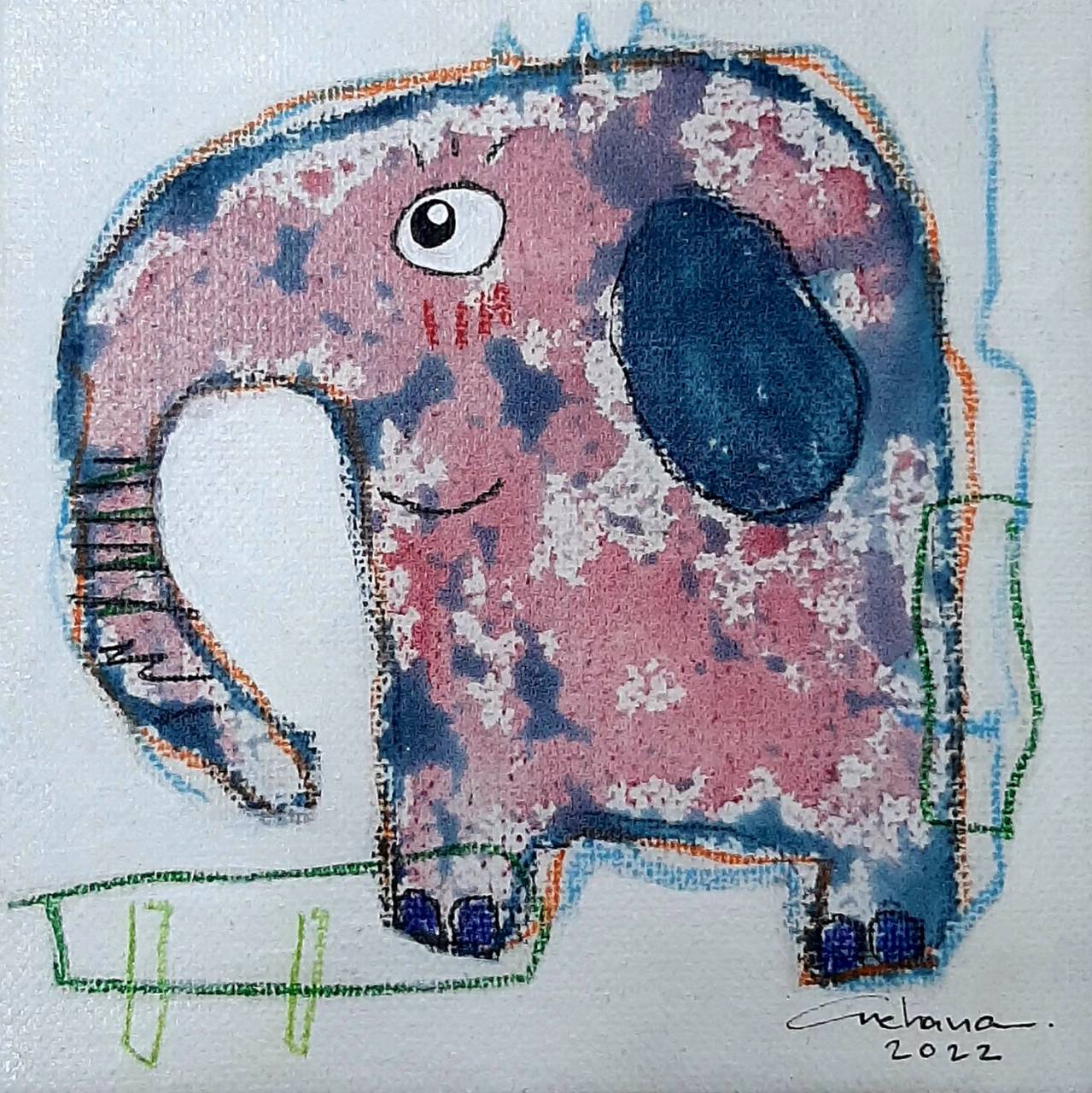 Thai art for sale - Ja - Girl Elephant - 15x15 - 6