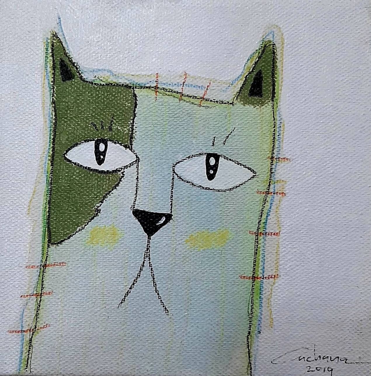 Thai art for sale - Ja - It Is Me Cat - 15x15 - 6