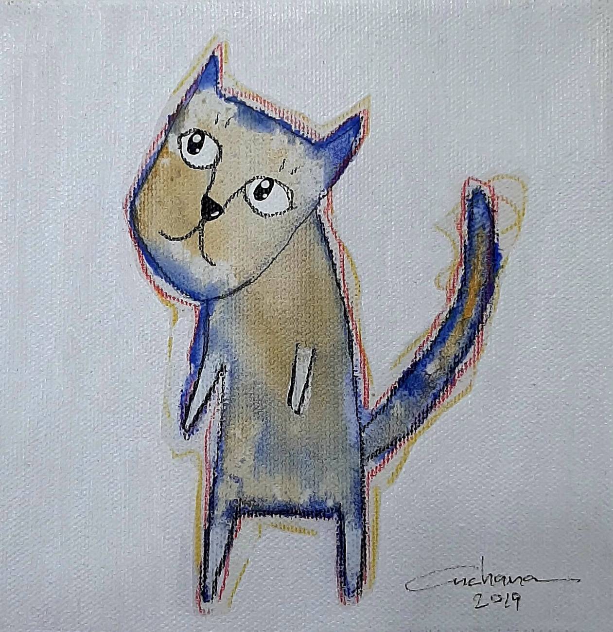Thai art for sale - Ja - On Top Cat - 15x15 - 6