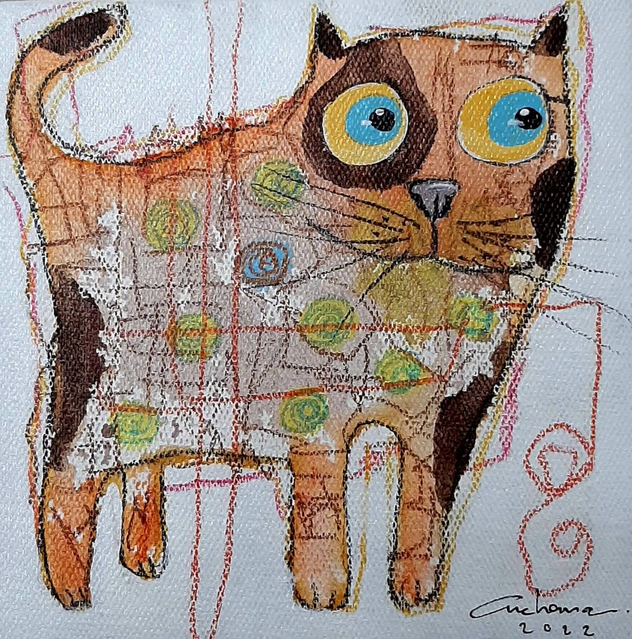 Thai art for sale - Ja - Puzzle Dots Cat - 15x15 - 6