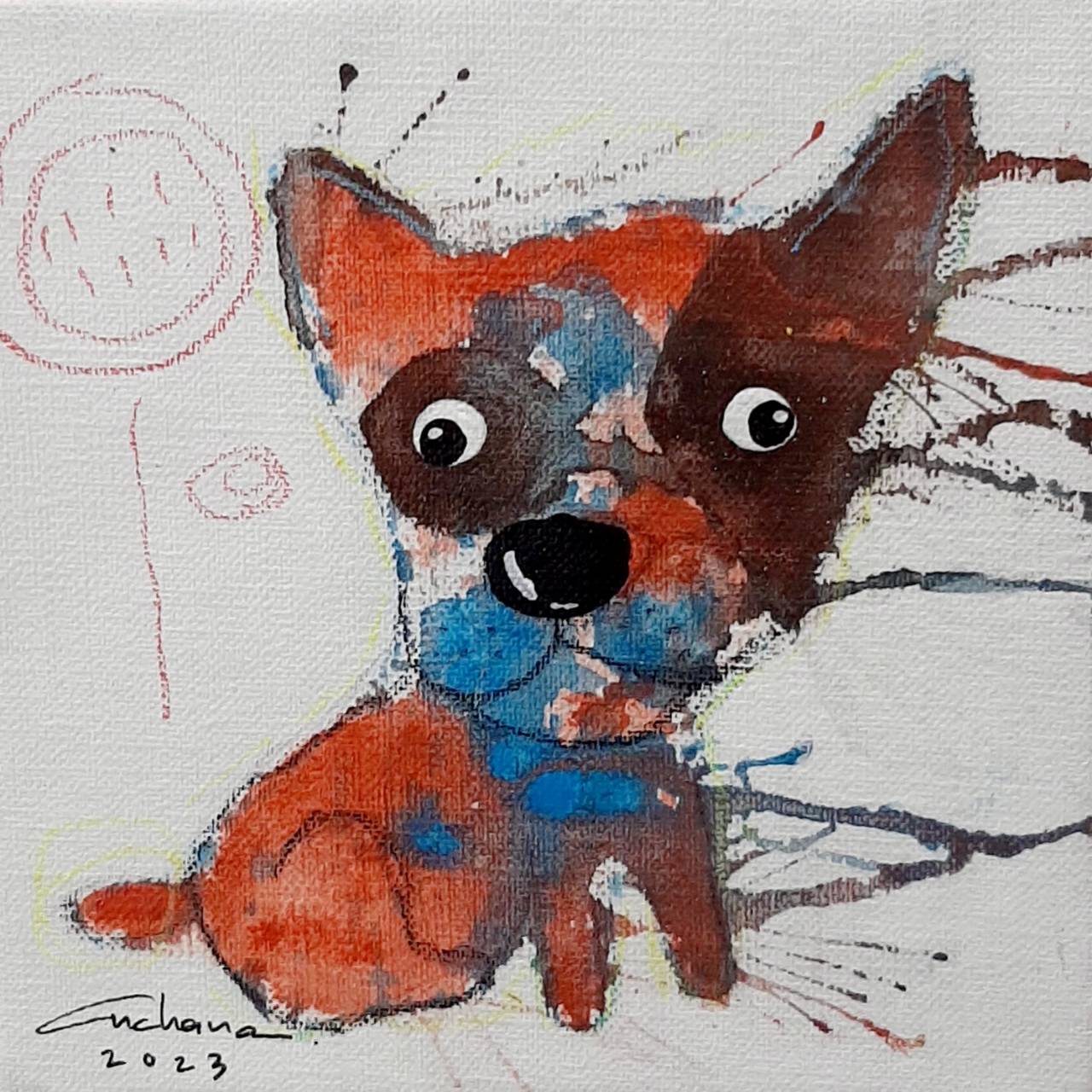 Thai art for sale - Ja - Tiny Brow Dog - 15x15 - 6