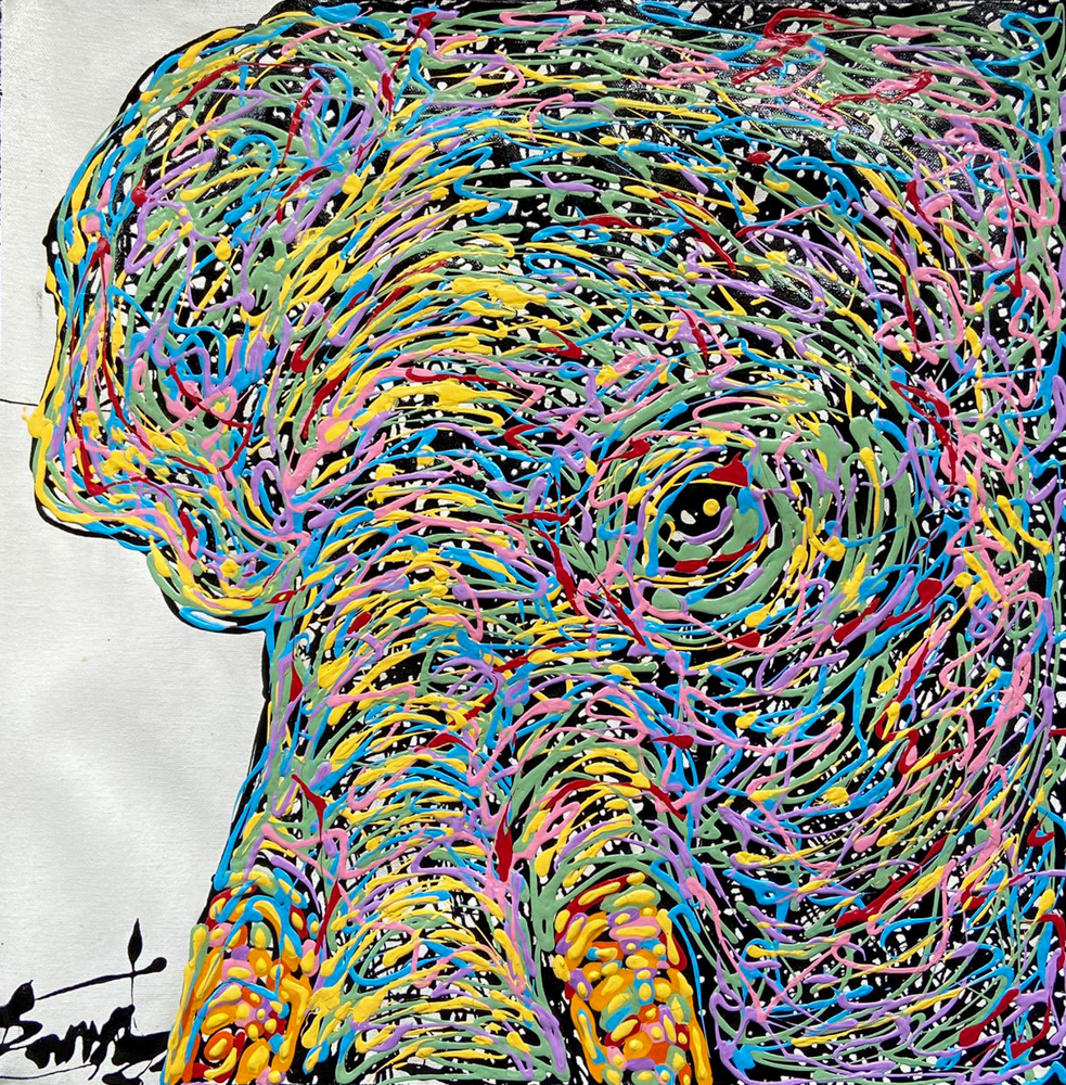 Thai art for sale - Somyut - Rainbow Elephant - 45x45 - 4 - A