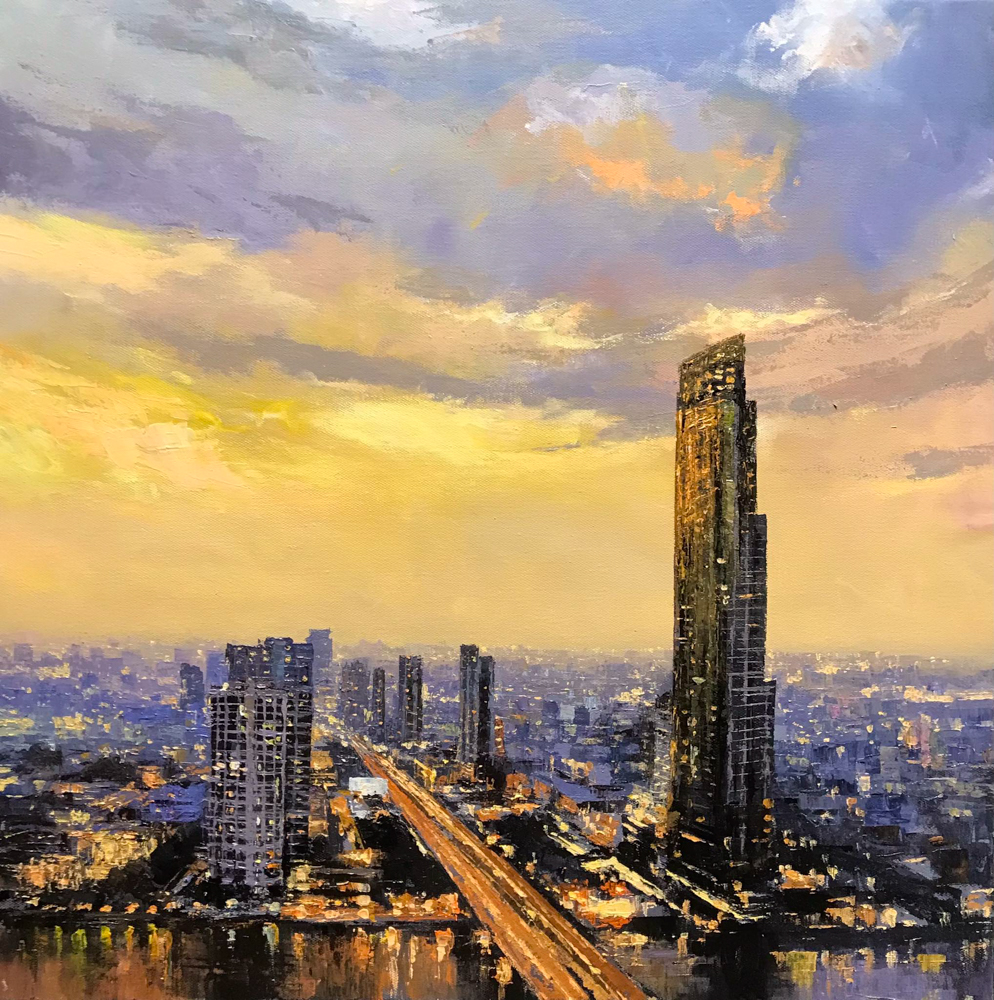 Thai art for sale - Tum - Bangkok View 04 - 70X70CM - 9